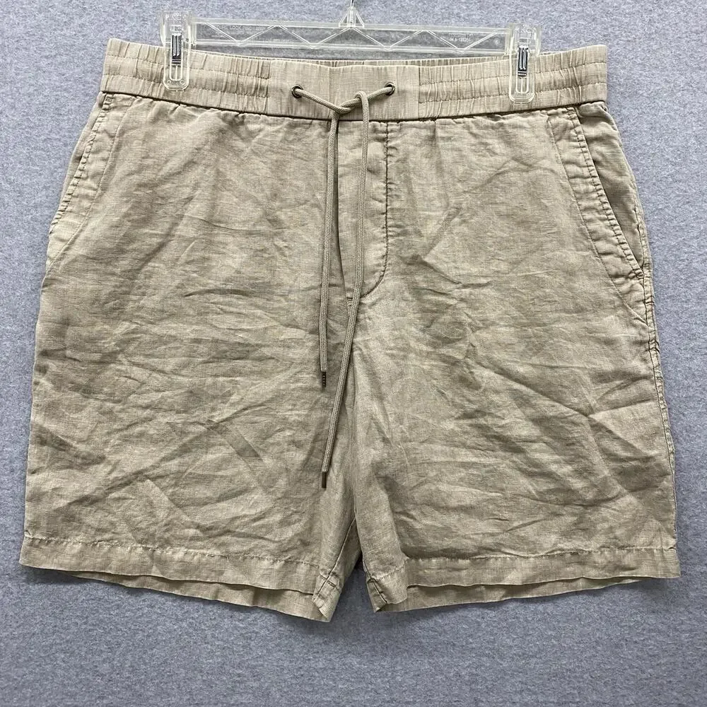 James Perse Men’s 100% Linen Drawstring Shorts Size 3 Beige Coastal Quiet Luxury